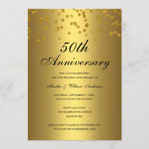 Invitación Aniversario de Bodas de Oro Negro Confeti 50