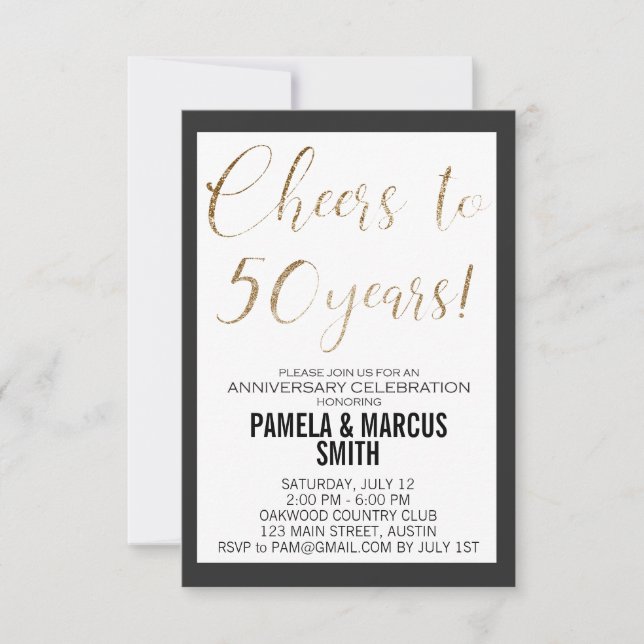 Invitación Aniversario de Bodas de Oro negro moderno 50º (Anverso)