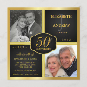 Invitación Aniversario de Bodas de Oro Negro y Dorado
