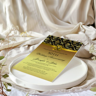 Invitación Aniversario de bodas de oro negro y oro Damasks