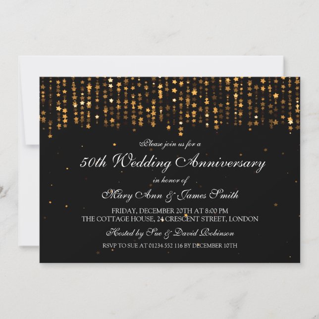 Invitación Aniversario de bodas de oro número 50 con confeti  (Anverso)
