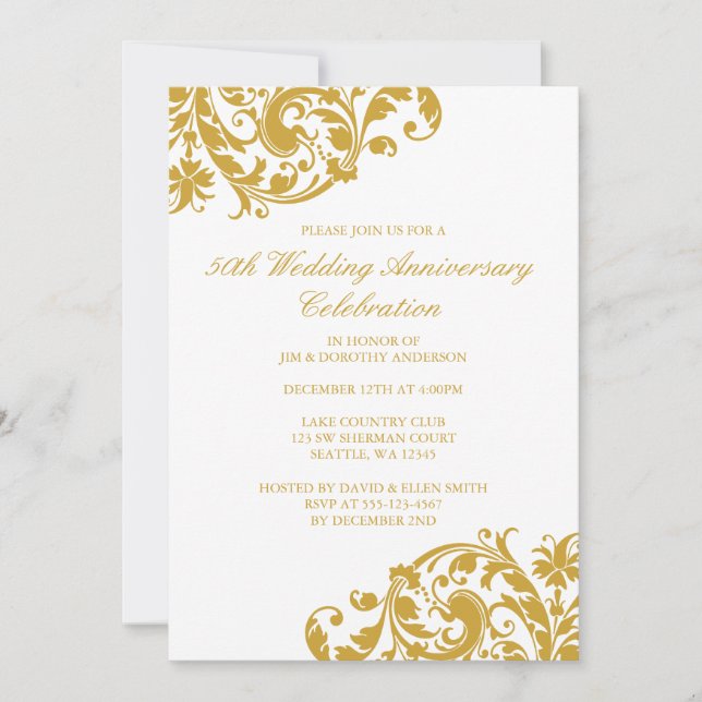 Invitación Aniversario de Bodas de Oro Número 50 con Floritur (Anverso)