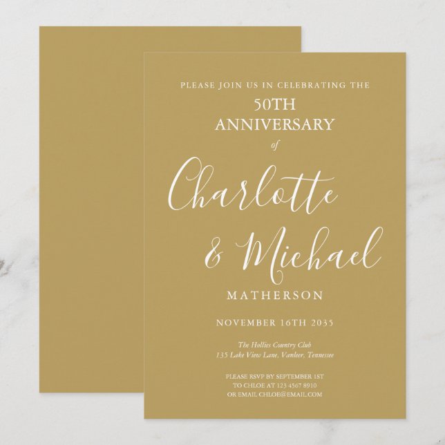 Invitación Aniversario de bodas de oro número 50 con guión mo (Anverso / Reverso)