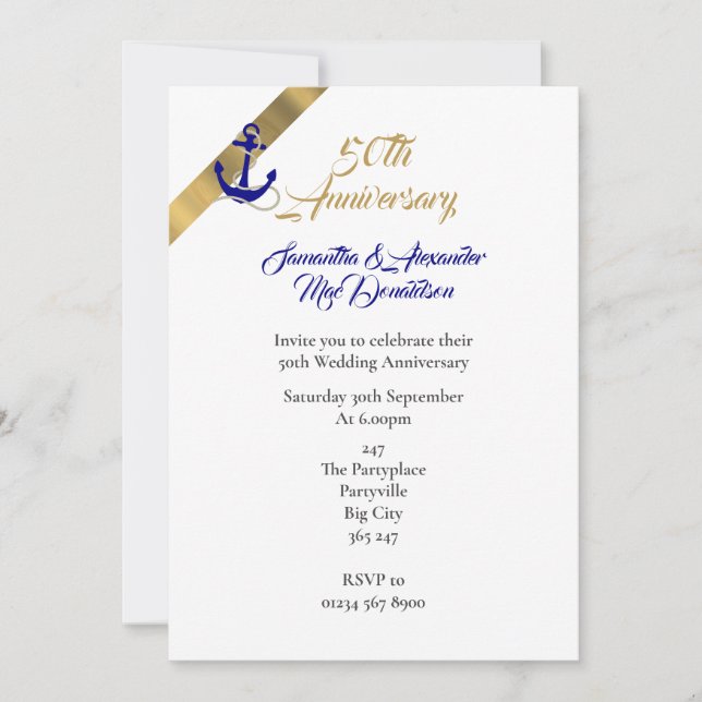 Invitación Aniversario de bodas de oro número 50 con tema de  (Anverso)