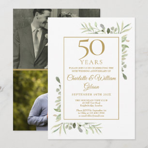Invitación Aniversario de bodas de oro número 50 con vegetaci
