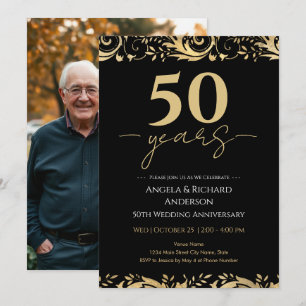 Invitación Aniversario de bodas de oro número 50 negro