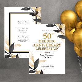 Invitación Aniversario de Bodas de Oro número 50, Negro y Dor