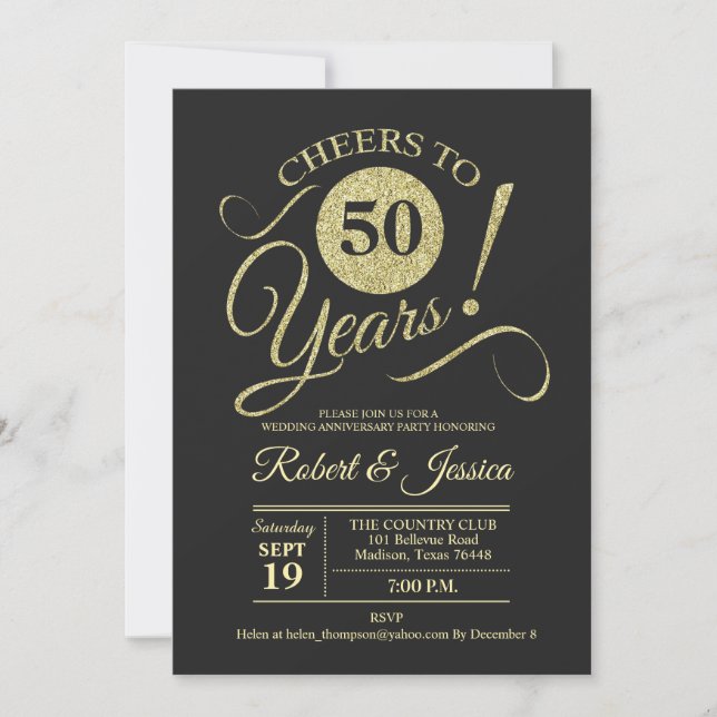 Invitación Aniversario de Bodas de Oro Patrón de Pizarra Núme (Anverso)