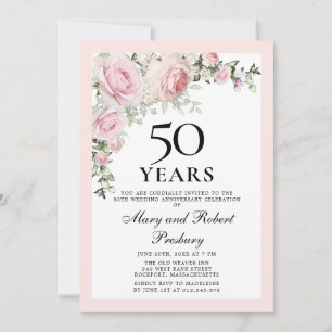 Invitación Aniversario de Bodas de Oro Rosa Floral