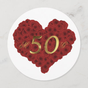 Invitación Aniversario de Bodas de Oro Rosas Rojas Corazón El