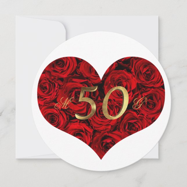 Invitación Aniversario de Bodas de Oro Rosas Rojas Corazón El (Anverso)
