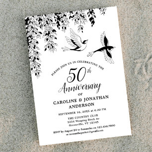 Invitación Aniversario de Bodas de Oro Silver Birch Aves Vola
