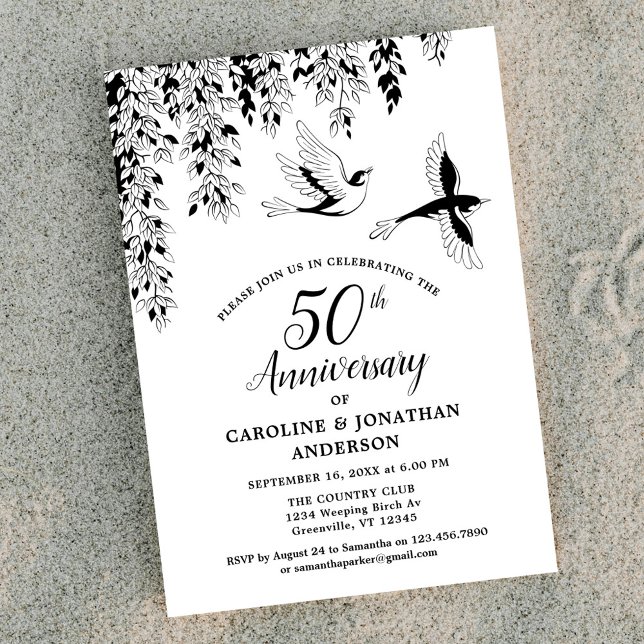 Invitación Aniversario de Bodas de Oro Silver Birch Aves Vola (Subido por el creador)