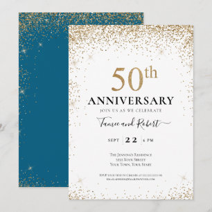 Invitación Aniversario de Bodas de Oro Teal Blanco Oro
