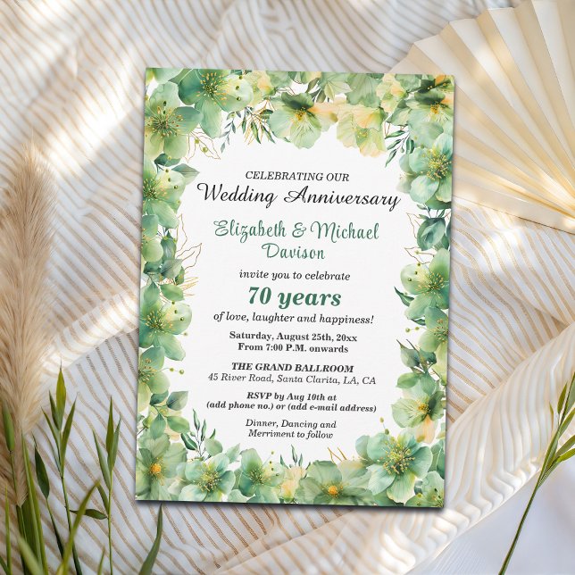 Invitación Aniversario de Bodas de Oro Teal Floral 70 (Subido por el creador)