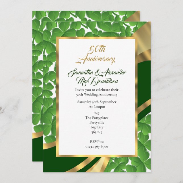 Invitación aniversario de bodas de oro trébol irlandés (Anverso / Reverso)