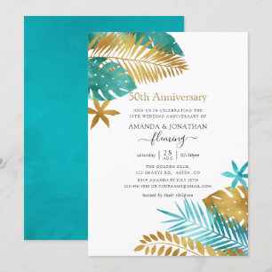 Invitación Aniversario de bodas de oro Tropical Turquesa y Do