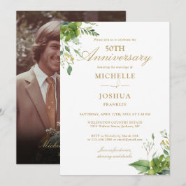 Invitación Aniversario de Bodas de Oro Verde Dorado Foto