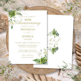 Invitación Aniversario de Bodas de Oro Verde Dorado Monograma