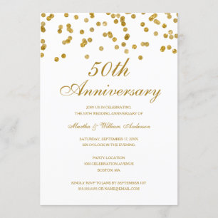 Invitación Aniversario de Bodas de Oro y Confeti Blanco