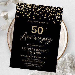 Invitación Aniversario de Bodas de Oro y Negro 50