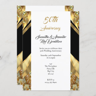 Invitación Aniversario de bodas de oro y negro de lujo 50º