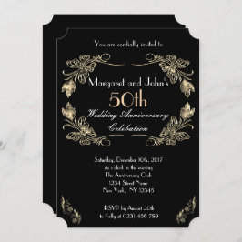 Invitación Aniversario de Bodas de Oro y Negro Glamuroso 50
