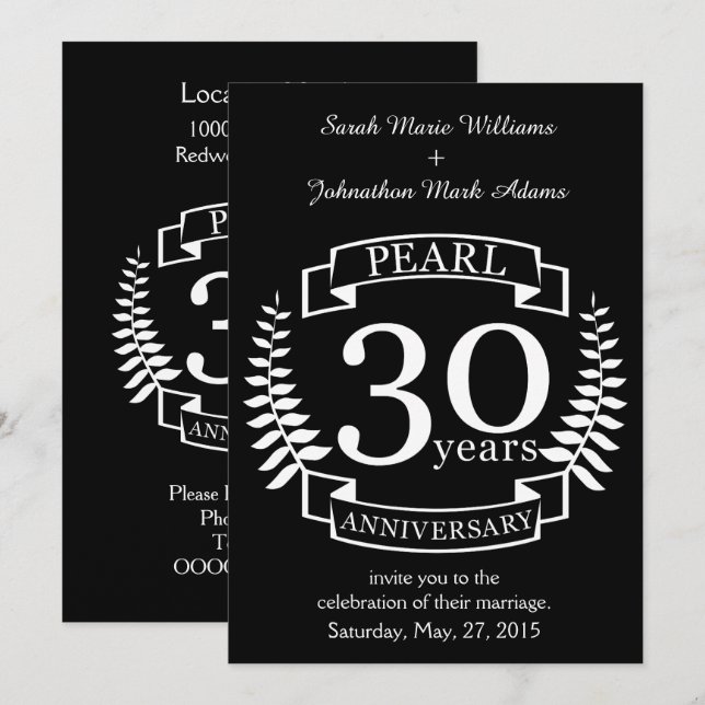 Invitación Aniversario de bodas de perla 30 años (Anverso / Reverso)