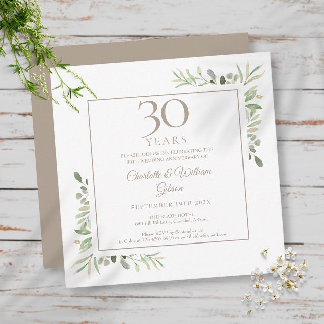 Invitación Aniversario de Bodas de Perla con Flores Verdes (Subido por el creador)