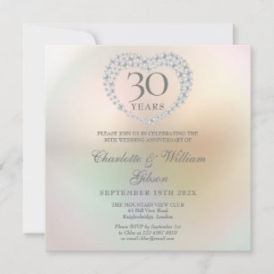Invitación Aniversario de Bodas de Perla Cuadrado Corazón 30