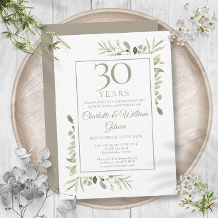 Invitación Aniversario de bodas de perla de 30 años con veget