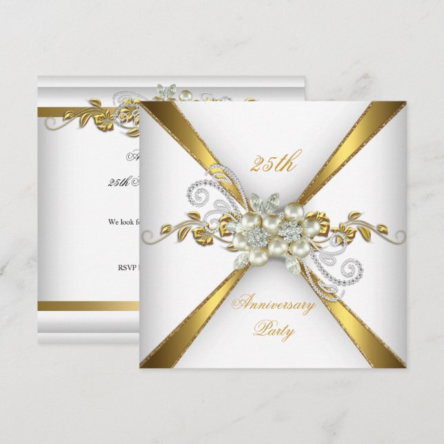 Invitación Aniversario de Bodas de Perla Oro Plata 25 (Anverso / Reverso)