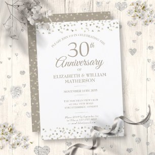 Invitación Aniversario de bodas de perlas Corazones Confeti 3