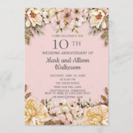 Invitación Aniversario de Bodas de Pink Ivory Floral 10