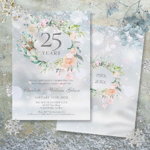 Invitación Aniversario de bodas de plata 25º Floral de Invier