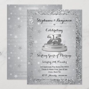 Invitación Aniversario de Bodas de Plata 25º Glitter Elegante