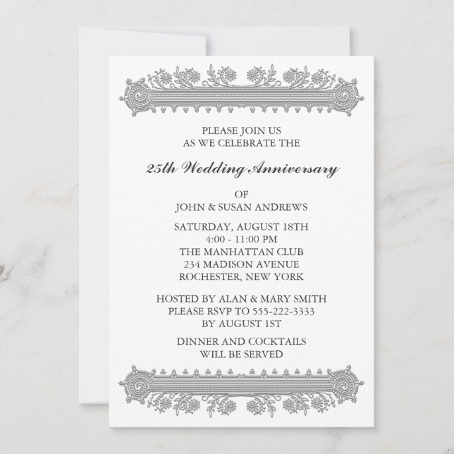 Invitación Aniversario de Bodas de Plata 25 años (Anverso)