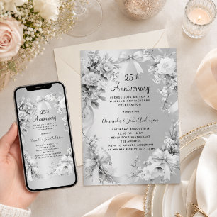 Invitación aniversario de bodas de plata 25 años con flores y