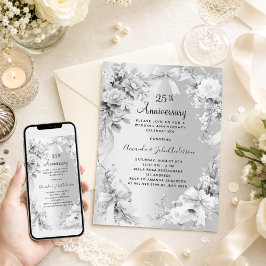Invitación aniversario de bodas de plata 25 años con flores y