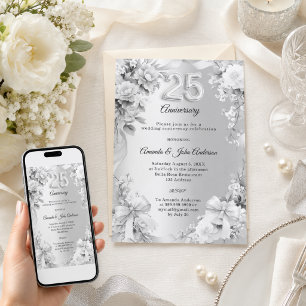 Invitación aniversario de bodas de plata 25 años con flores y