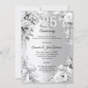 Invitación aniversario de bodas de plata 25 años con flores y