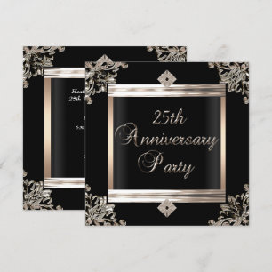 Invitación Aniversario de Bodas de Plata Art Deco Negro Plate