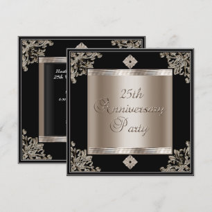 Invitación Aniversario de bodas de plata Art Deco negro sepia