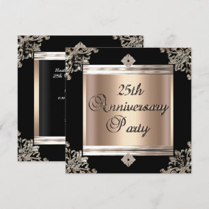 Invitación Aniversario de Bodas de Plata Arte Deco Café Negro