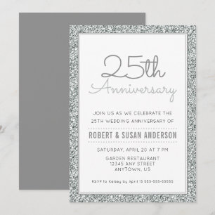 Invitación Aniversario de Bodas de Plata con Brillo Falso de 