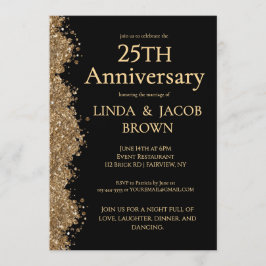 Invitación Aniversario de Bodas de Plata con Purpurina Dorada