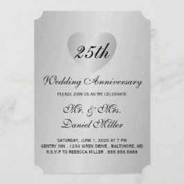 Invitación Aniversario de Bodas de Plata Corazón de Plata
