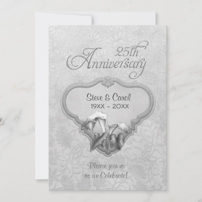 Invitación Aniversario de bodas de plata de Calla de plata 25 (Anverso)