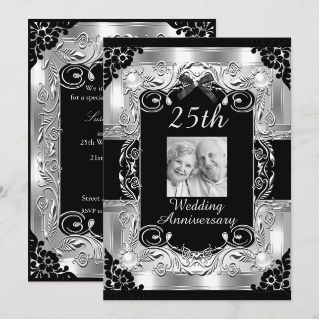 Invitación Aniversario de Bodas de Plata Floral 25 (Anverso / Reverso)