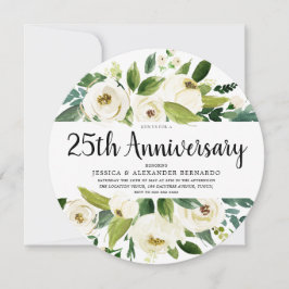 Invitación Aniversario de Bodas de Plata Floral Blanco 25